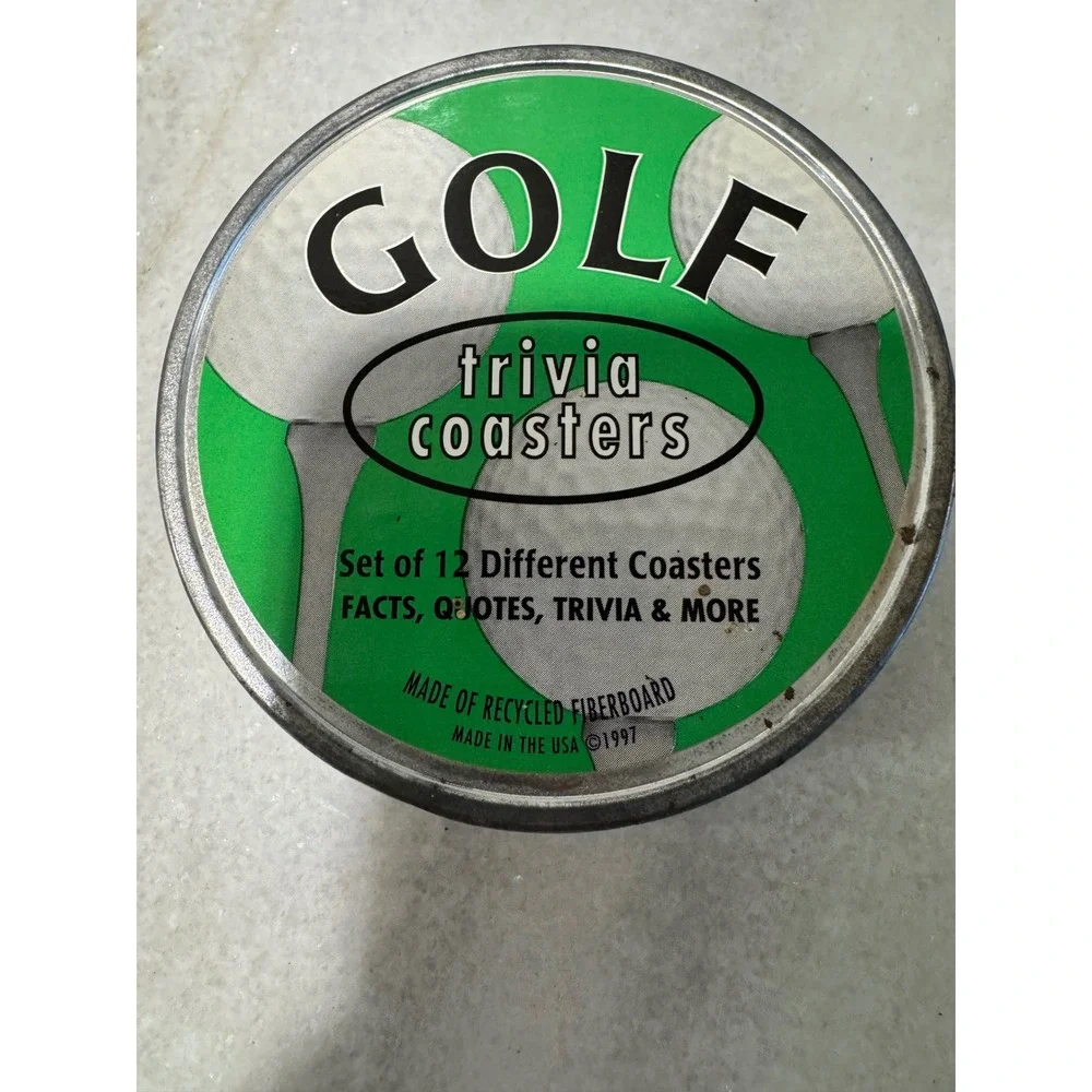 Golf Trivia Coasters‎ Set of 12 Different Facts Quotes Trivia Fun Tin Container